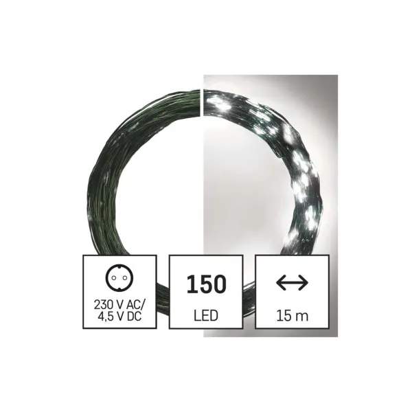 EMOS Lighting LED vianočná nano reťaz zelená, 15 m, vonkajšia aj vnútorná, studená biela, časovač