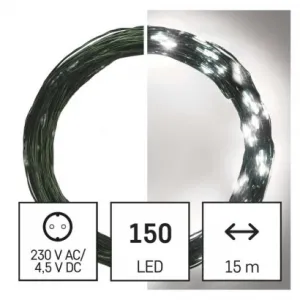 EMOS Lighting LED vianočná nano reťaz zelená, 15 m, vonkajšia aj vnútorná, studená biela, časovač
