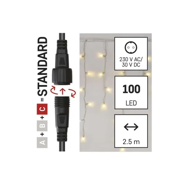 EMOS Lighting Standard LED spoj. reťaz blikajúca – cencúle, 2,5 m, vonkajšia, teplá/studená biela