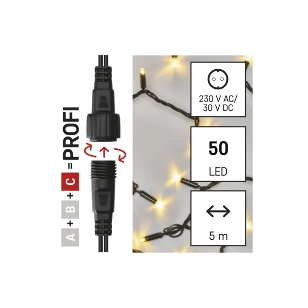 EMOS Lighting Profi LED spojovacia reťaz čierna, 5 m, vonkajšia aj vnútorná, teplá biela