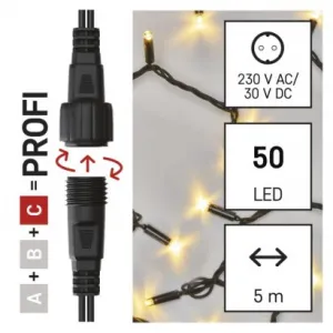EMOS Lighting Profi LED spojovacia reťaz čierna, 5 m, vonkajšia aj vnútorná, teplá biela