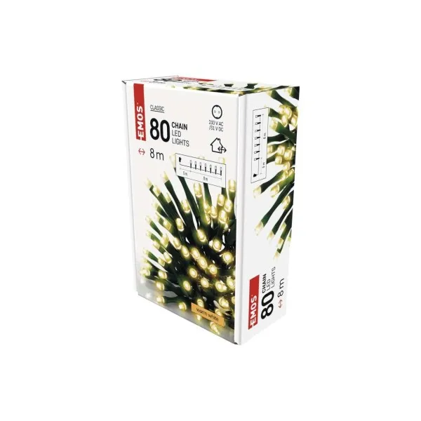 EMOS Lighting LED vianočná reťaz, 8 m, vonkajšia aj vnútorná, teplá biela, časovač