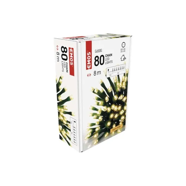 EMOS Lighting LED vianočná reťaz, 8 m, vonkajšia aj vnútorná, teplá biela, časovač