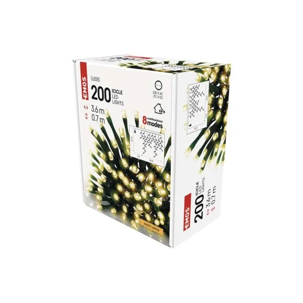 EMOS Lighting LED vianočné cencúle, 3,6 m, vonkajšie aj vnútorné, teplá biela, programy