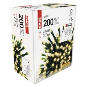 EMOS Lighting LED vianočné cencúle, 3,6 m, vonkajšie aj vnútorné, teplá biela, programy