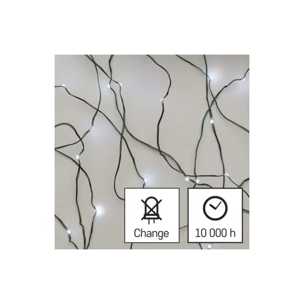 EMOS Lighting LED vianočná nano reťaz zelená, 15 m, vonkajšia aj vnútorná, studená biela, časovač