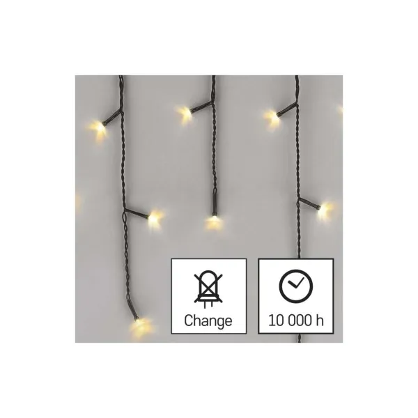 EMOS Lighting LED vianočné cencúle, 10 m, vonkajšie aj vnútorné, teplá biela, programy