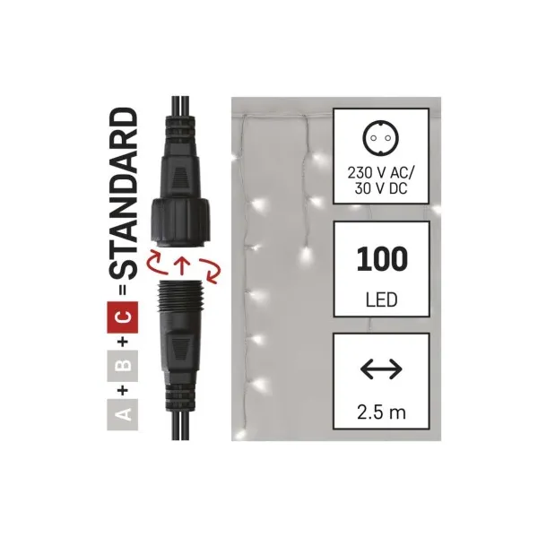 EMOS Lighting Standard LED spoj. reťaz blikajúca – cencúle, 2,5 m, vonkajšia, studená biela