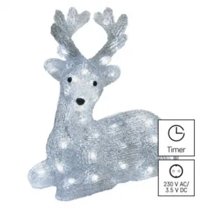 EMOS Lighting LED vianočný jelenček, 27 cm, vonkajší aj vnútorný, studená biela, časovač
