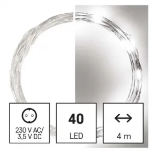 EMOS Lighting LED vianočná nano reťaz strieborná, 4 m, vonkajšia aj vnútorná, studená biela, časovač