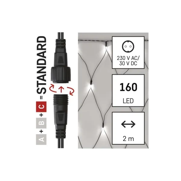 EMOS Lighting Standard LED spojovacia vianočná reťaz – sieť, 1,5x2 m, vonkajšia, studená biela