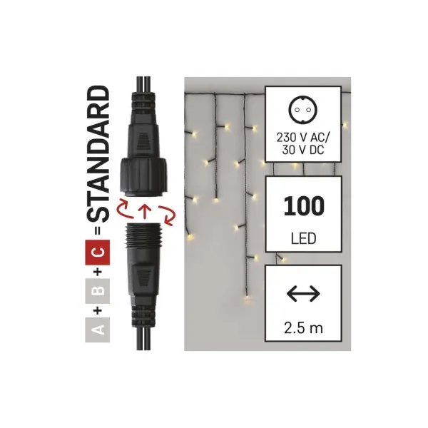 EMOS Lighting Standard LED spojovacia vianočná reťaz – cencúle, 2,5 m, vonkajšia, teplá biela