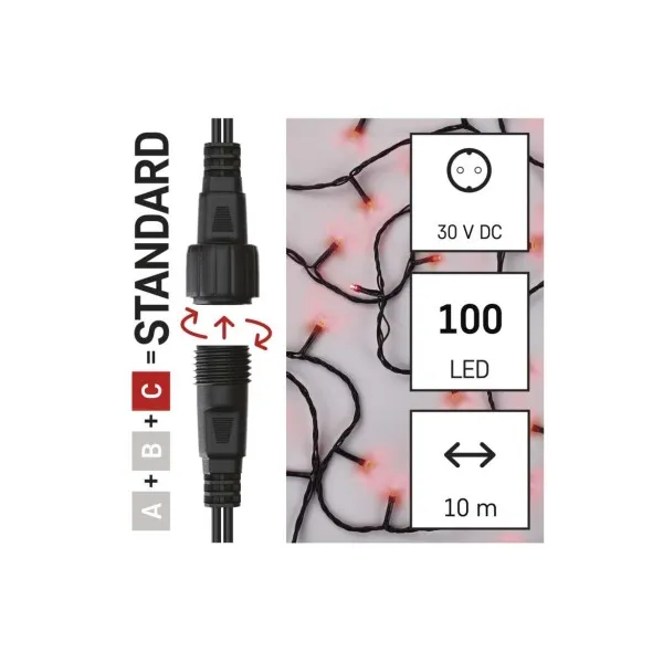 EMOS Lighting Standard LED spojovacia vianočná reťaz, 10 m, vonkajšia aj vnútorná, červená