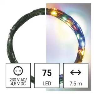 EMOS Lighting LED vianočná nano reťaz zelená, 7,5 m, vonkajšia aj vnútorná, multicolor, časovač