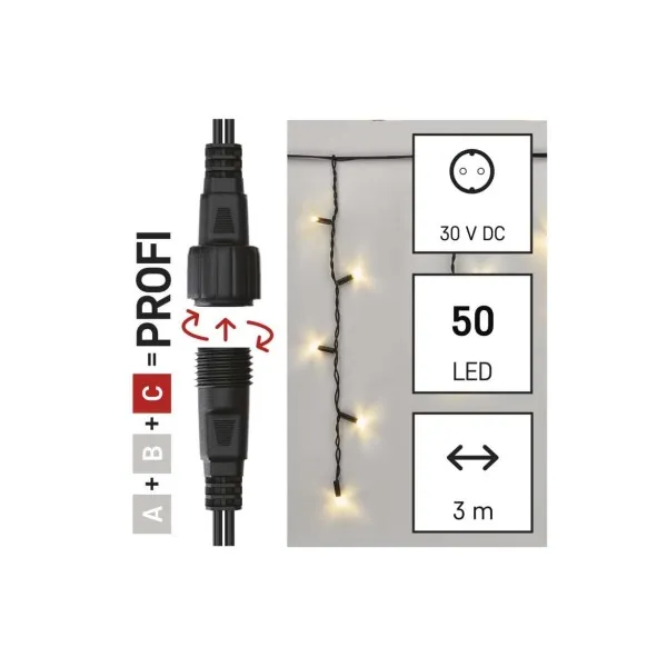 EMOS Lighting Profi LED spojovacia reťaz čierna – cencúle, 3 m, vonkajšia, teplá biela