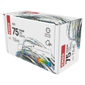 EMOS Lighting LED vianočná nano reťaz zelená, 7,5 m, vonkajšia aj vnútorná, multicolor, časovač