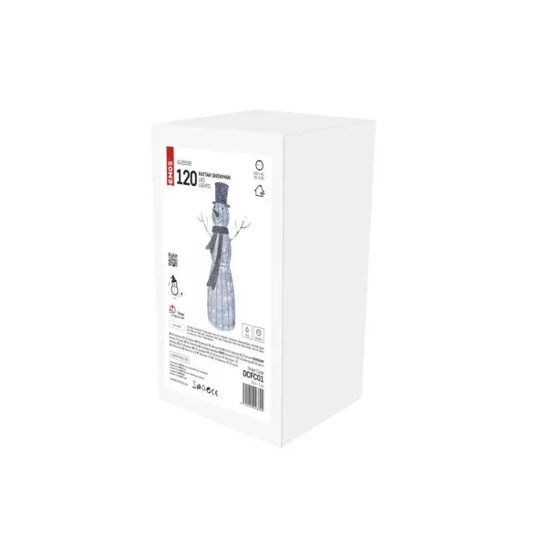 EMOS Lighting LED vianočný snehuliak ratanový, 124 cm, vnútorný, studená biela, časovač