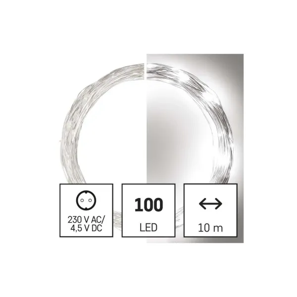 EMOS Lighting LED vianočná nano reťaz strieborná, 10 m, vonkajšia aj vnútorná, studená biela, časovač
