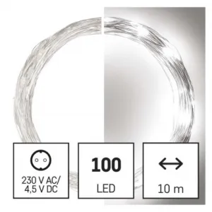 EMOS Lighting LED vianočná nano reťaz strieborná, 10 m, vonkajšia aj vnútorná, studená biela, časovač