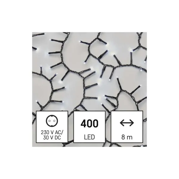 EMOS Lighting LED vianočná reťaz – cluster, 8 m, vonkajšia aj vnútorná, studená biela, časovač