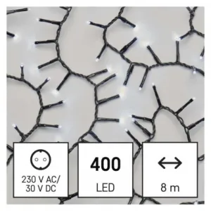 EMOS Lighting LED vianočná reťaz – cluster, 8 m, vonkajšia aj vnútorná, studená biela, časovač