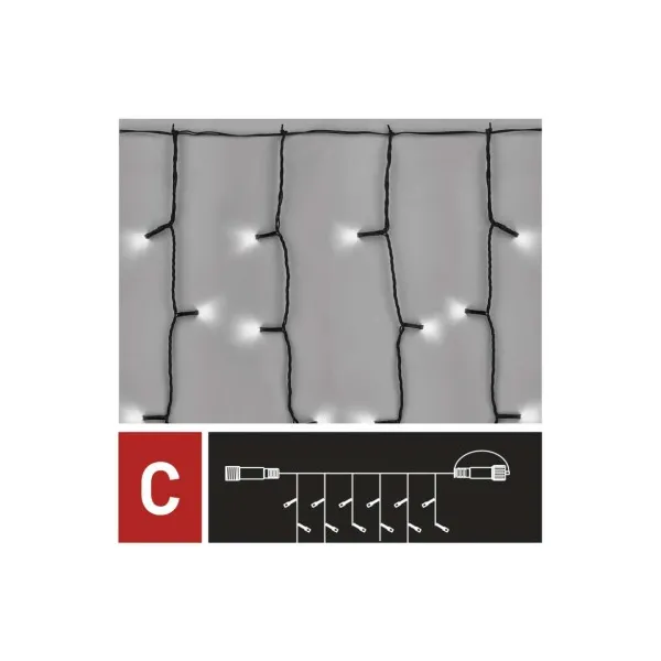EMOS Lighting Standard LED spojov. vianočná reťaz – záclona, 1x2 m, vonkajšia, studená biela