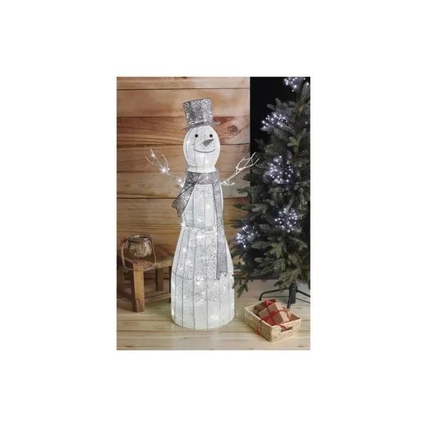 EMOS Lighting LED vianočný snehuliak ratanový, 124 cm, vnútorný, studená biela, časovač