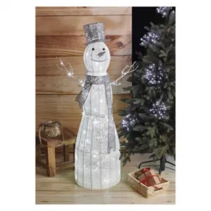 EMOS Lighting LED vianočný snehuliak ratanový, 124 cm, vnútorný, studená biela, časovač