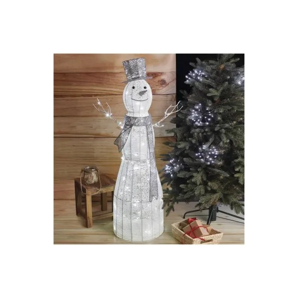 EMOS Lighting LED vianočný snehuliak ratanový, 124 cm, vnútorný, studená biela, časovač