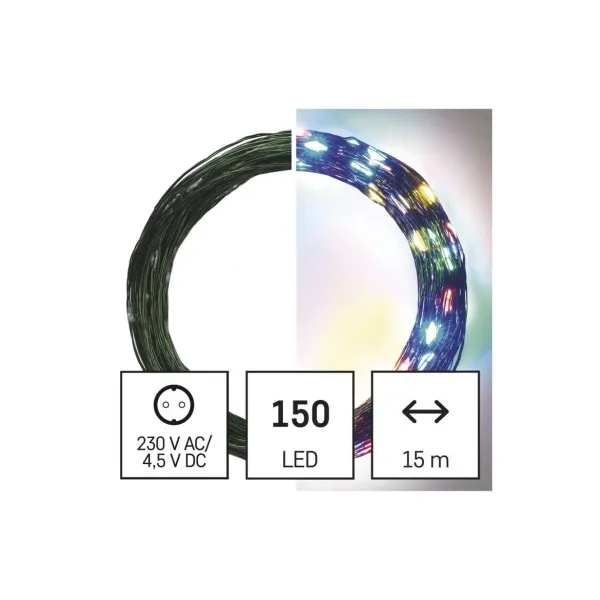 EMOS Lighting LED vianočná nano reťaz zelená, 15 m, vonkajšia aj vnútorná, multicolor, časovač
