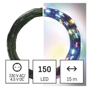 EMOS Lighting LED vianočná nano reťaz zelená, 15 m, vonkajšia aj vnútorná, multicolor, časovač