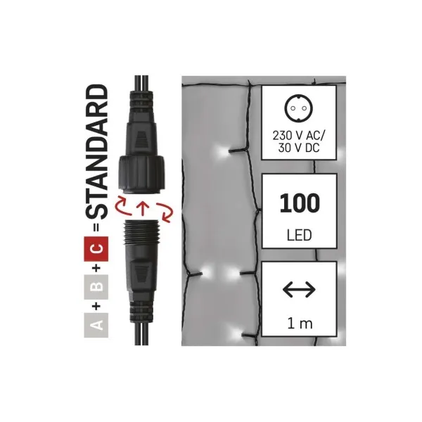 EMOS Lighting Standard LED spojov. vianočná reťaz – záclona, 1x2 m, vonkajšia, studená biela