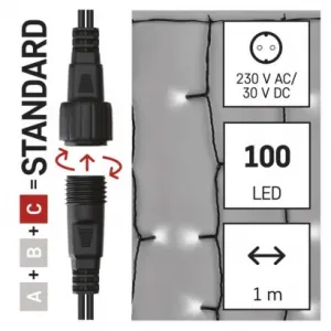 EMOS Lighting Standard LED spojov. vianočná reťaz – záclona, 1x2 m, vonkajšia, studená biela