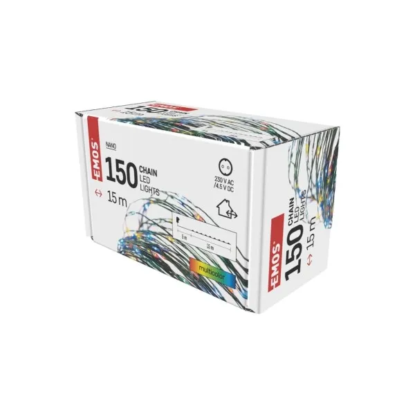 EMOS Lighting LED vianočná nano reťaz zelená, 15 m, vonkajšia aj vnútorná, multicolor, časovač