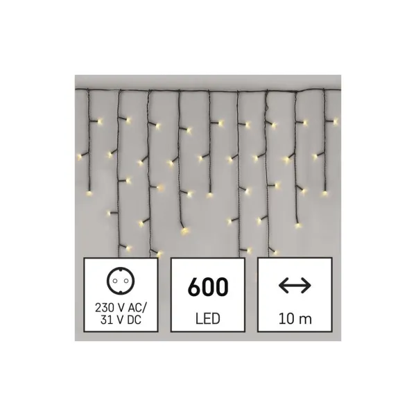 EMOS Lighting LED vianočné cencúle, 10 m, vonkajšie aj vnútorné, teplá biela, programy