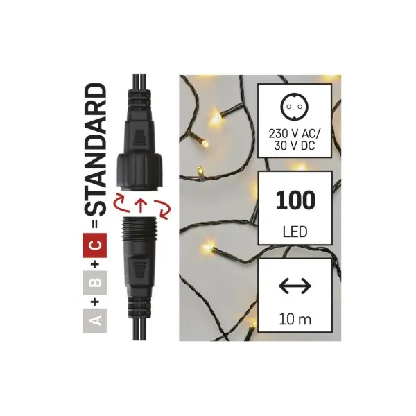 EMOS Lighting Standard LED spojovacia vianočná reťaz, 10 m, vonkajšia aj vnútorná, teplá biela