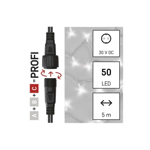 EMOS Lighting Profi LED spojovacia reťaz biela, 5 m, vonkajšia aj vnútorná, studená biela