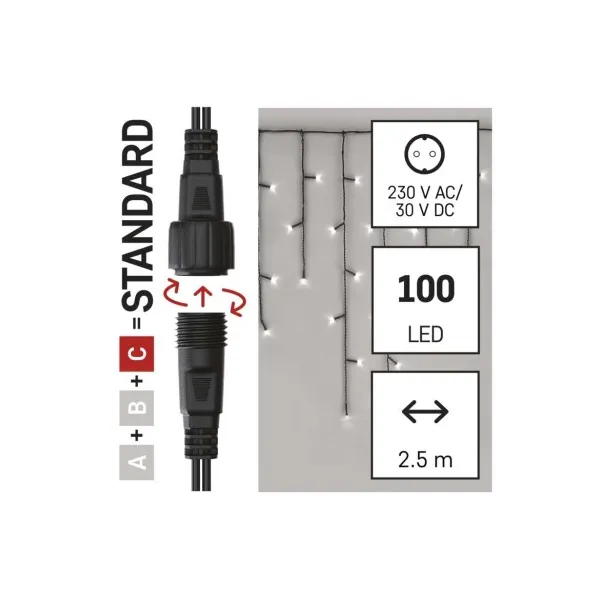 EMOS Lighting Standard LED spojovacia vianoč. reťaz – cencúle, 2,5 m, vonkajšia, studená biela