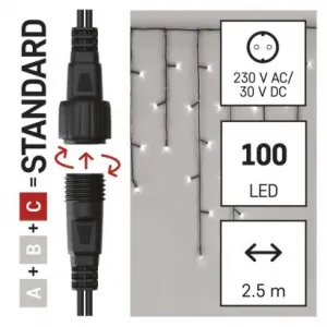 EMOS Lighting Standard LED spojovacia vianoč. reťaz – cencúle, 2,5 m, vonkajšia, studená biela