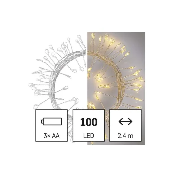 EMOS Lighting LED vianočná nano reťaz – ježko, 2,4 m, 3x AA, vnútorná, teplá biela, časovač