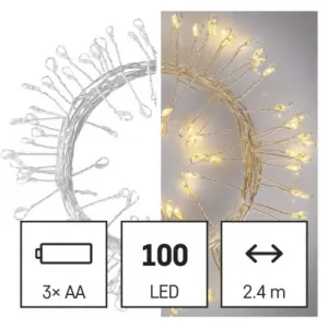 EMOS Lighting LED vianočná nano reťaz – ježko, 2,4 m, 3x AA, vnútorná, teplá biela, časovač