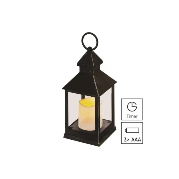 EMOS Lighting LED dekorácia – lampáš antik čierna blikajúca, 3x AAA, vnútorný, vintage, časovač