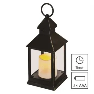 EMOS Lighting LED dekorácia – lampáš antik čierna blikajúca, 3x AAA, vnútorný, vintage, časovač
