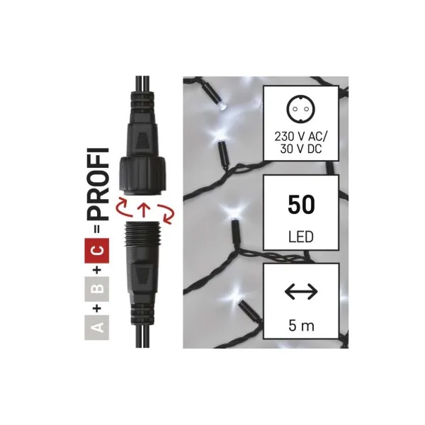 EMOS Lighting Profi LED spojovacia reťaz čierna, 5 m, vonkajšia aj vnútorná, studená biela