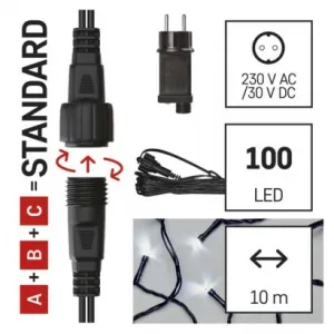 EMOS Lighting Základná sada pre spojovacie reťaze Standard, 10 m, vonkajšia, studená biela, časovač