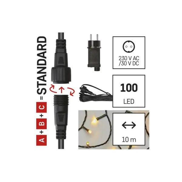 EMOS Lighting Základná sada pre spojovacie reťaze Standard, 10 m, vonkajšia, teplá biela, časovač