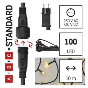 EMOS Lighting Základná sada pre spojovacie reťaze Standard, 10 m, vonkajšia, teplá biela, časovač