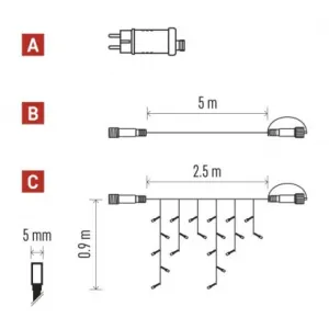 EMOS Lighting Štartovacia súprava pre spoj. reťaze Klasik – cencúle, 2,5 m, vonkajšia, studená biela, č.