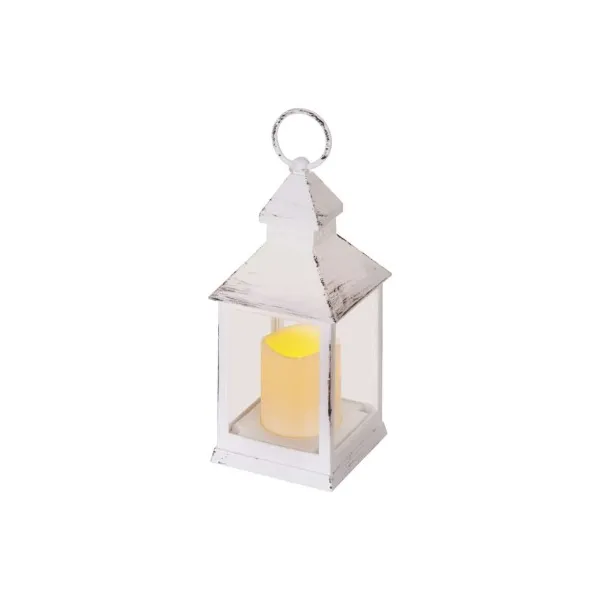 EMOS Lighting LED dekorácia – lampáš antik biela blikajúca, 3x AAA, vnútorný, vintage, časovač