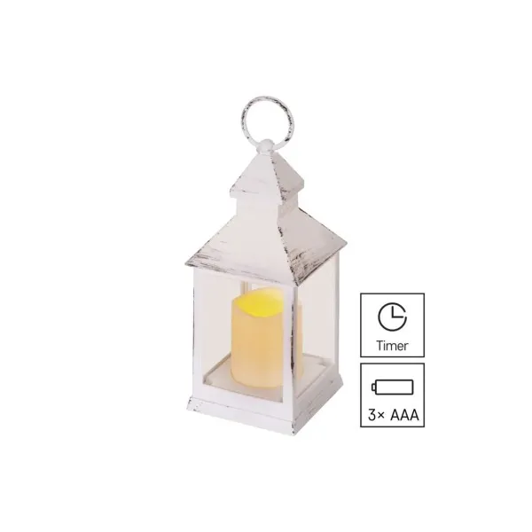 EMOS Lighting LED dekorácia – lampáš antik biela blikajúca, 3x AAA, vnútorný, vintage, časovač